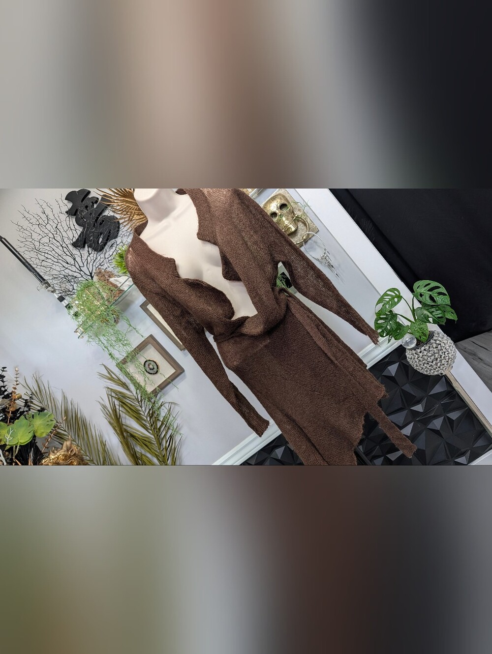Ana Nonza Brown Mesh Wrap Mohair Cardigan XL